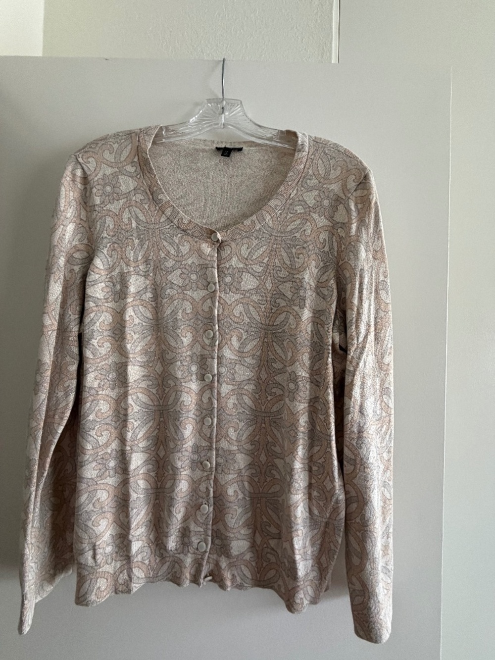 Talbots Cardigan Sweater in Cream/Gray/Metallic Gold